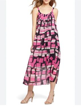 NIC + ZOE Geometric Pink & Black Sleeveless Midi Dress SZ L